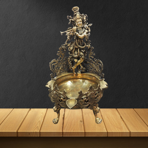 Brass Krishna Urli Antique For Home Statue 32.5Kg